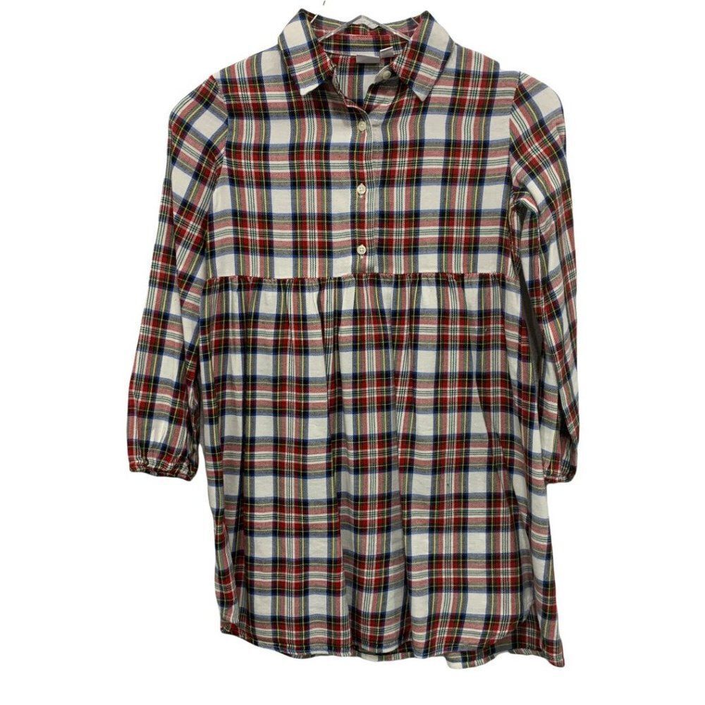 Gap Girls Size M Plaid‎ Shirt Dress Long Sleeve White Red Navy Checked - Picture 4 of 7